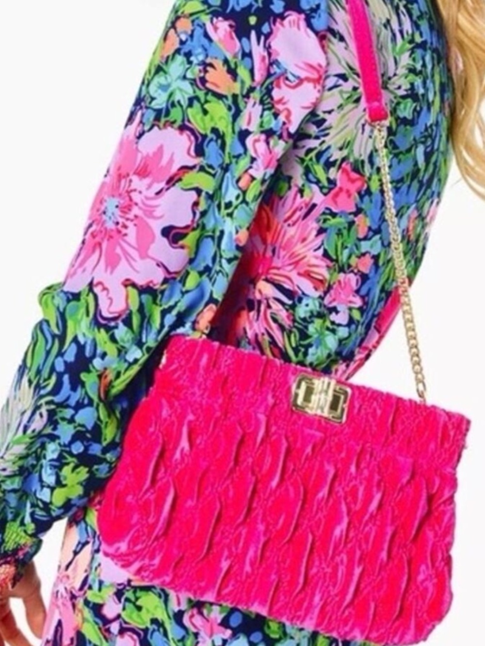 Lilly Pulitizer Pink Grenadine Quilted Velvet Clutch Purse Handbag